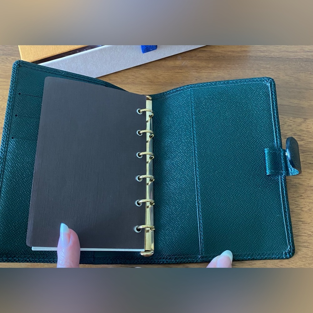 Louis Vuitton Green Taiga Leather Agenda PM Passport Wallet w/  Stickers & Paper - Picture 7 of 16
